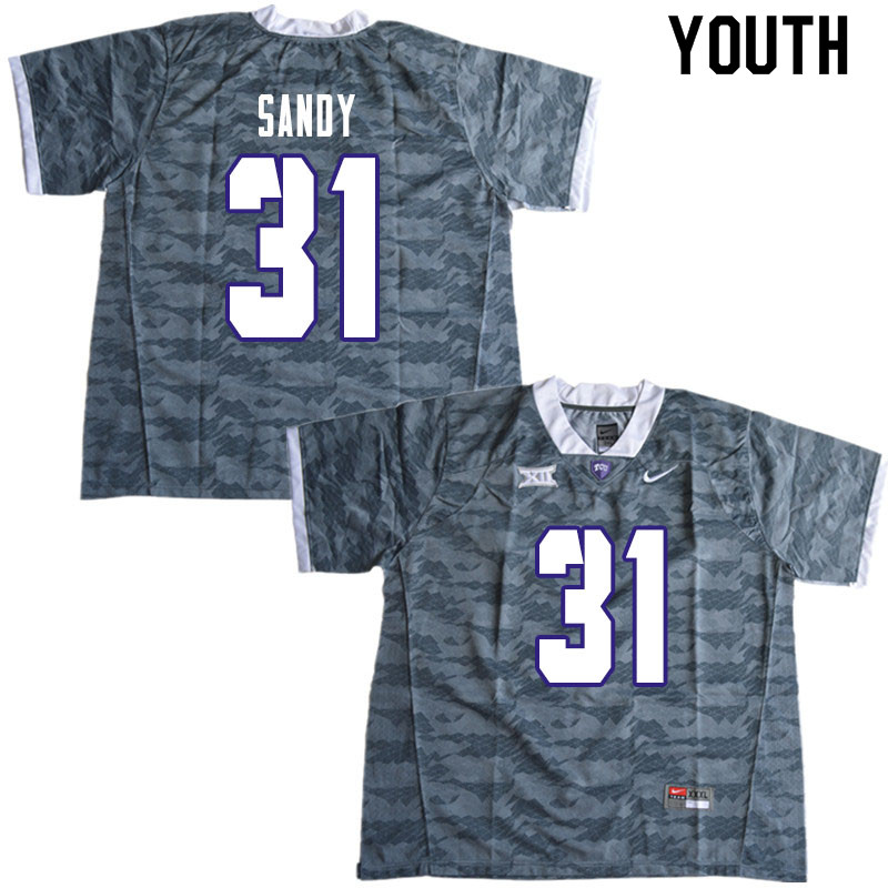 Youth #31 Jordy Sandy TCU Horned Frogs College Football Jerseys Sale-Gray